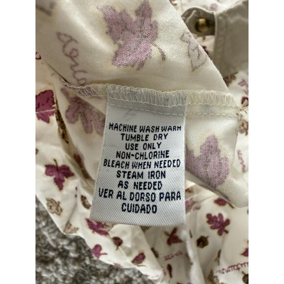 Cabin Creek Size L Floral Print Casual Button Top White Long Sleeve Collar - Picture 6 of 7